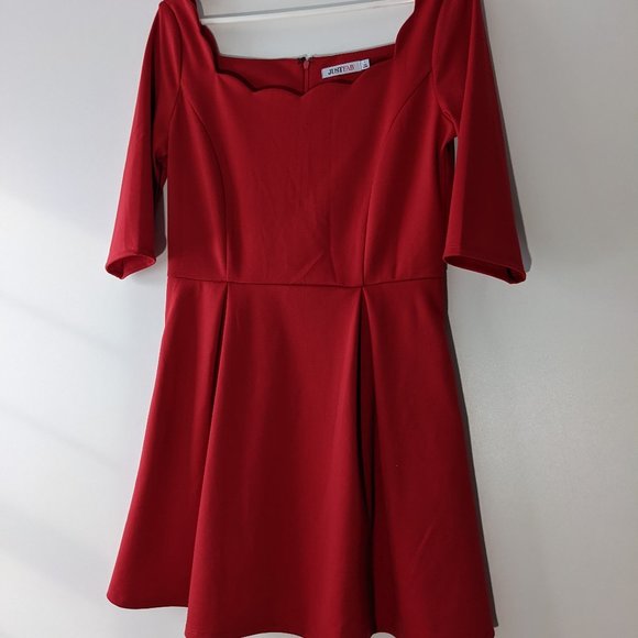 JustFab Scallop Fit and Flare Dress Geranium Red Size Large - Picture 4 of 12